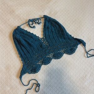 Teal Blue Crochet Halter Top Handmade in INDIA